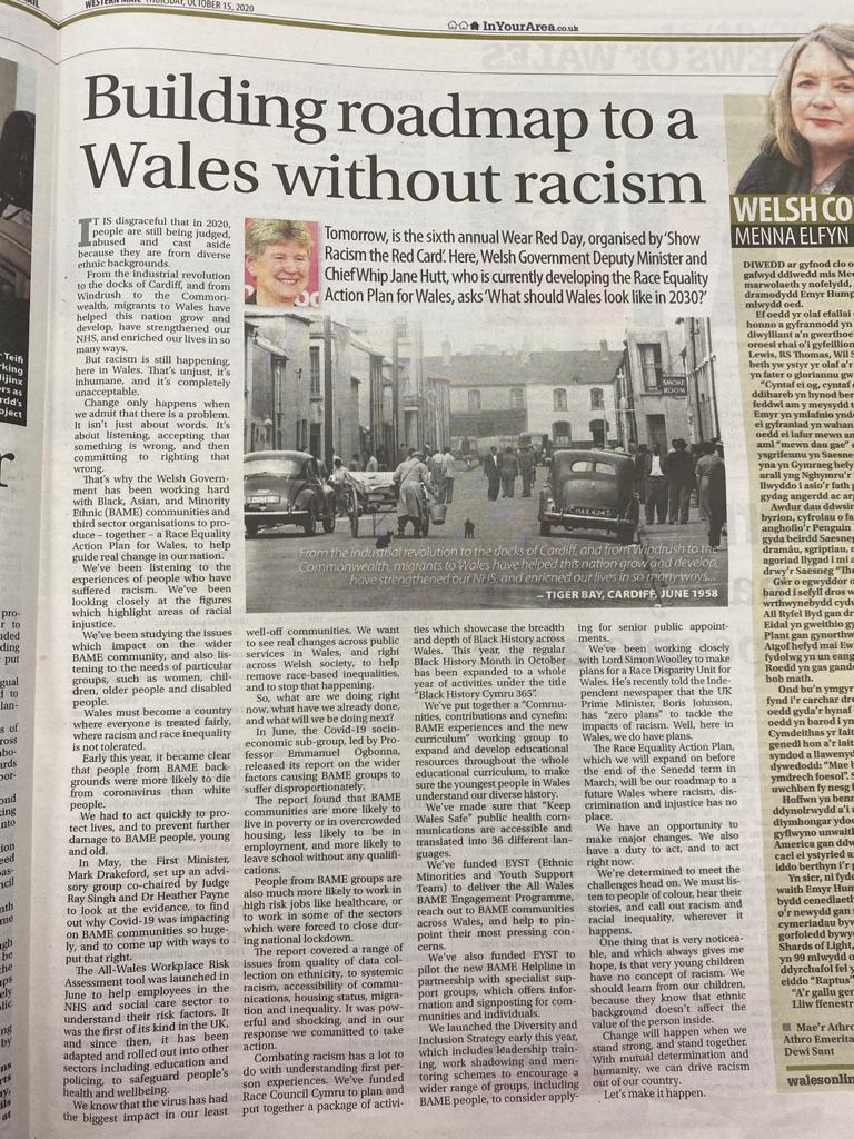 A screen shot of a page from the Western Mail newspaper showing an article entitled 'Building roadmap to a Wales without racism' with an image showing a vintage black and white street scene.